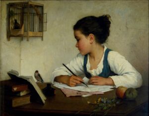 Browne, Henriette A Girl Writing; The Pet Goldfinch Google Art Project